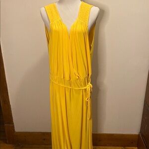 Ashley Stewart Yellow Tie Front Smocked Maxi Dress